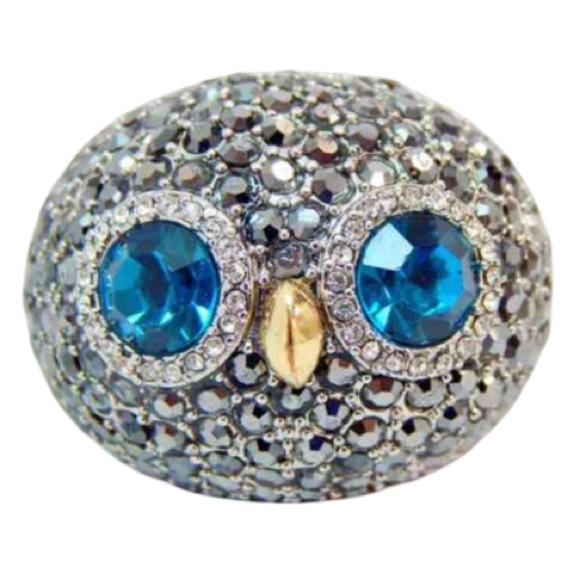 Fossil Whimsical Silver Plated Multi Crystal Rhinestone Chunky Owl Ring - Picture 1 of 16